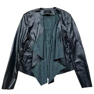 Blank NYC Faux Leather Draped Front Light Moto Jacket Dark Green Size Small